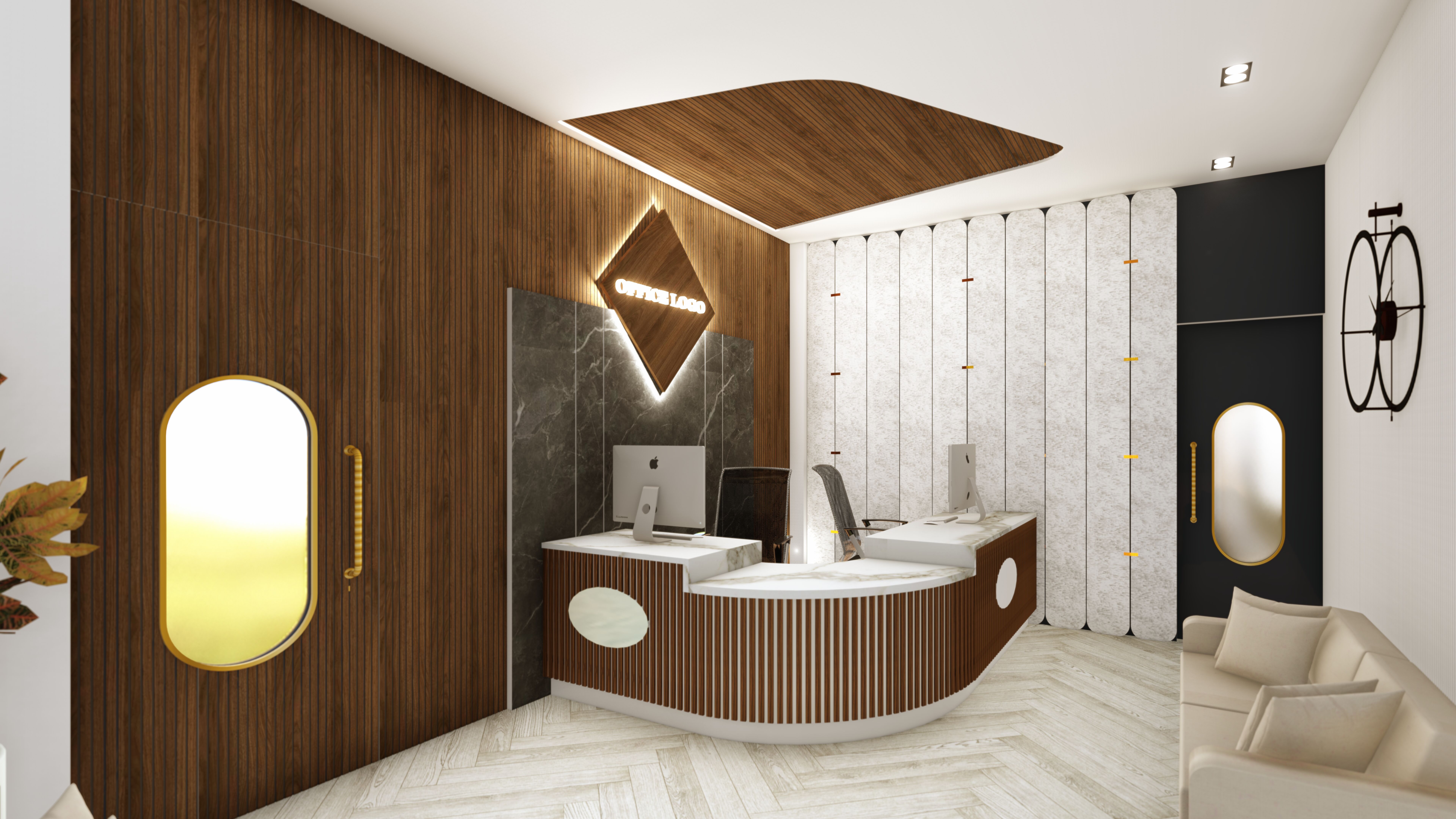 Modern corporate office reception interior